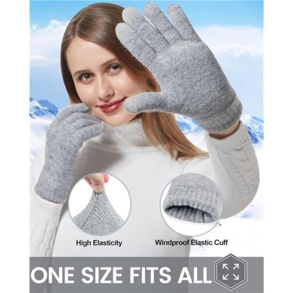 Women's Winter Touch Screen Gloves - Elastic Thermal Knit Lining - Picture 7 of 8